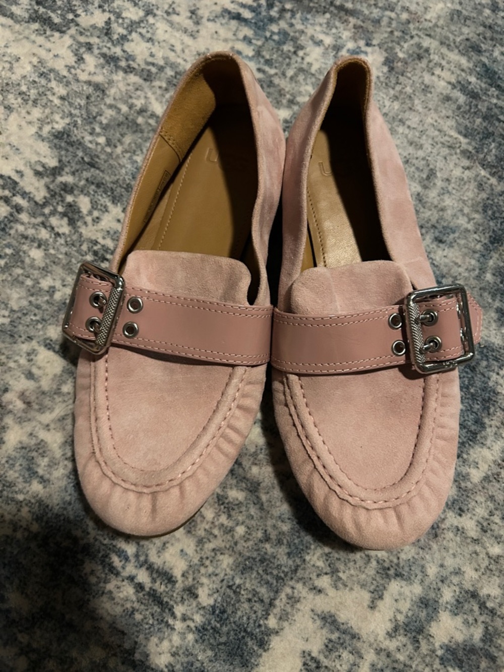 Women’s Pink Suede Buckle Loafers